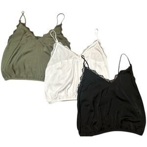 Express Black White Olive Camisole Lace Trim Cami Sleeveless Tank Top S Set of 3